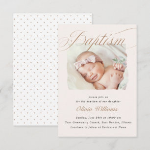Invitación Diseño de Foto de Bautizo Suave Blush Taupe