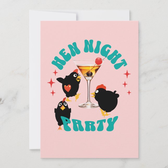 Invitación Diseño de gallinas divertidas para fiesta de solte (Anverso)
