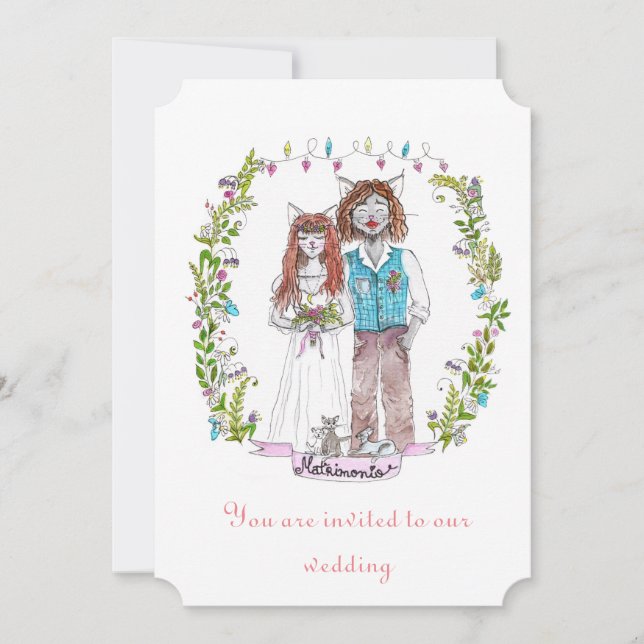 Invitación diseño de gatos de boda (Anverso)