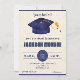 Invitación Diseño de gorra azul y dorada