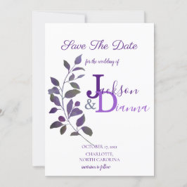Invitación Diseño de hoja de boda morada para guardar la fech