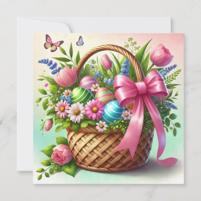 Invitación Diseño de impresión de cestas de pascua feliz (Anverso)