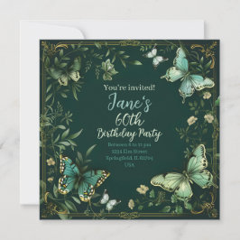 Invitación Diseño de jardín floral verde y mariposas