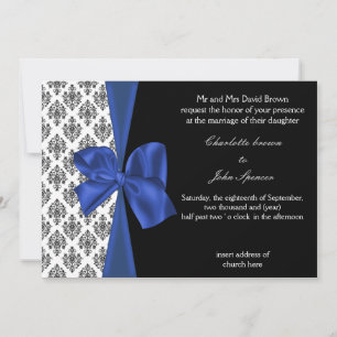 Invitación Diseño de la cinta Navy Damask FAUX