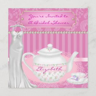 Invitación Diseño de la ducha de novia tetera y damasco de té