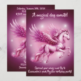 Invitación Diseño de la fantasía de Birday Pink Pegasus