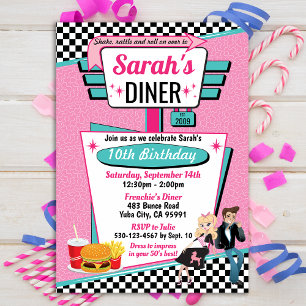 Invitación Diseño de la fiesta de cumpleaños Diner Retro de l