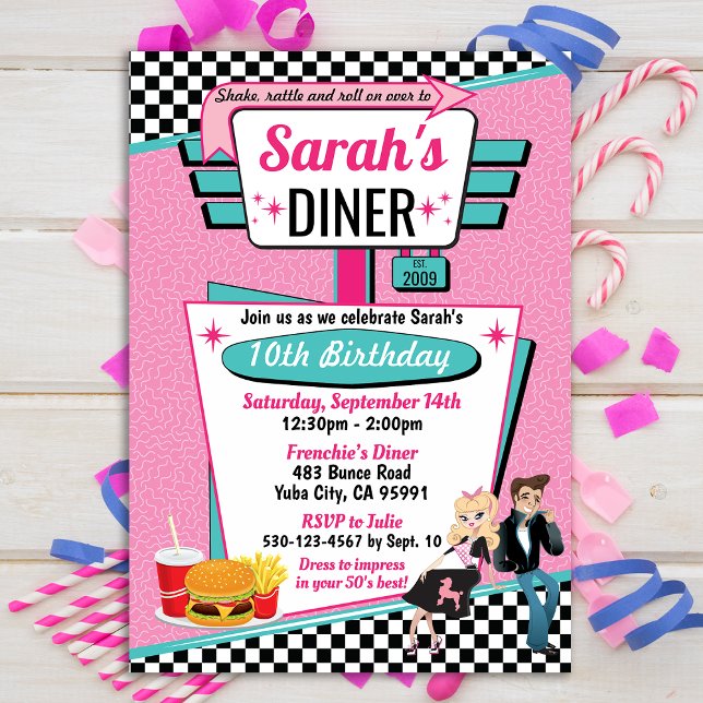 Invitación Diseño de la fiesta de cumpleaños Diner Retro de l (Subido por el creador)