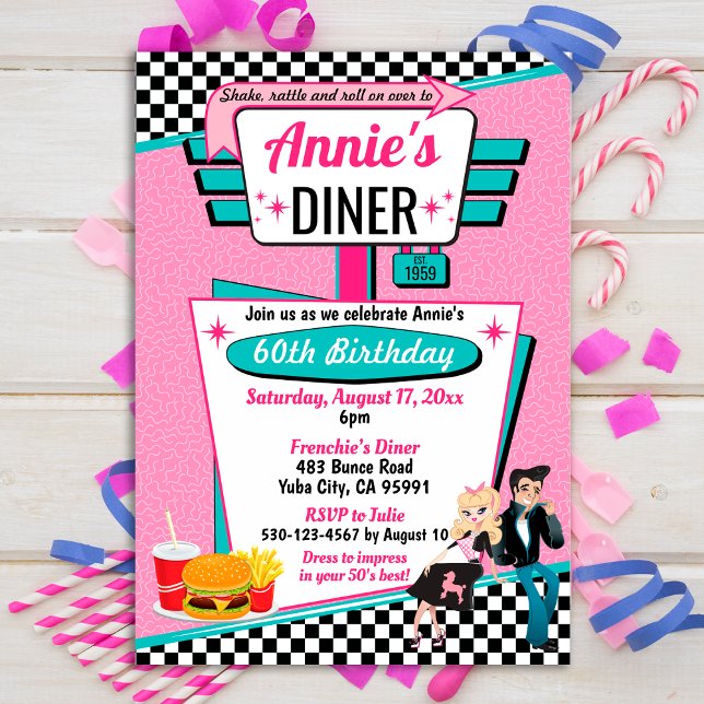 Invitación Diseño de la fiesta de cumpleaños Diner Retro de l (Subido por el creador)