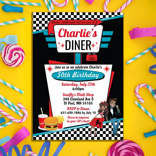 Invitación Diseño de la fiesta de cumpleaños Diner Retro de l (Subido por el creador)
