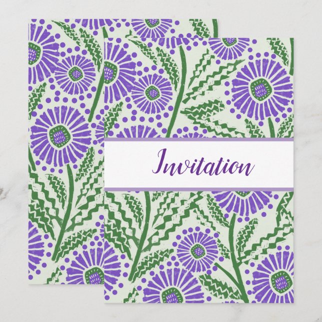 Invitación Diseño De La Impresión De Lavanda, De Bloques Verd (Anverso / Reverso)