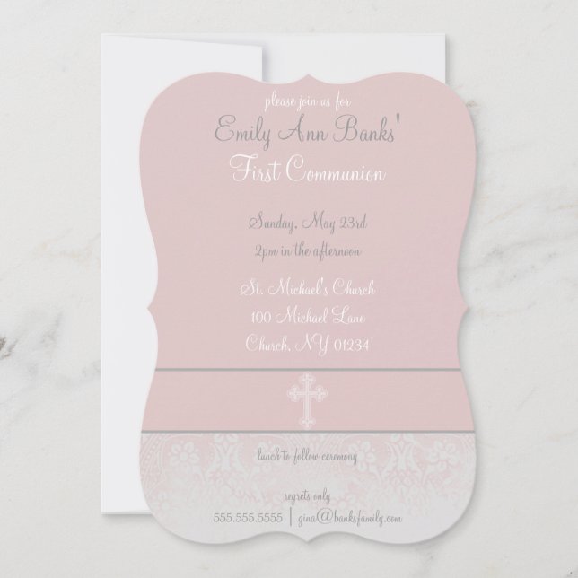Invitación Diseño de la Primera Comunión Rosa (Anverso)