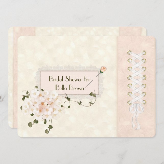 Invitación diseño de lace corset Bridal Shower (Anverso / Reverso)
