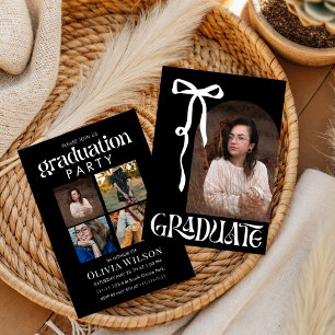 Invitación Diseño de lazo en blanco y negro para graduación c