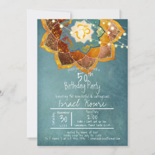 Invitación Diseño de Mandala de Flor Om Dorada Cumpleaños 50 