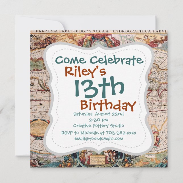 Invitación Diseño de mapas de antiguos viejos tiempos de époc (Anverso)
