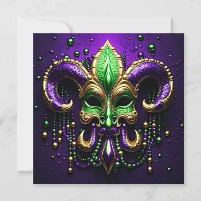 Invitación Diseño de Mardi Gras Fleur De Lis (Anverso)