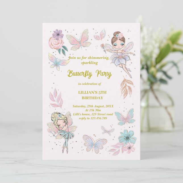 Invitación Diseño de mariposa (Anverso de pie)