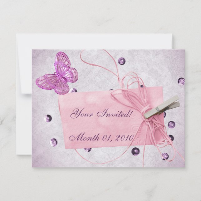 Invitación Diseño de mariposa rosa Bonito de personalizable (Anverso)