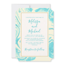 Diseño de mármol brillante en Boda turquesa y crem