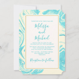 Invitación Diseño de mármol brillante en Boda turquesa y crem