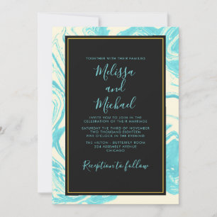 Invitación Diseño de mármol brillante en Boda turquesa y crem