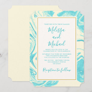 Invitación Diseño de mármol elegante en boda turquesa y crema