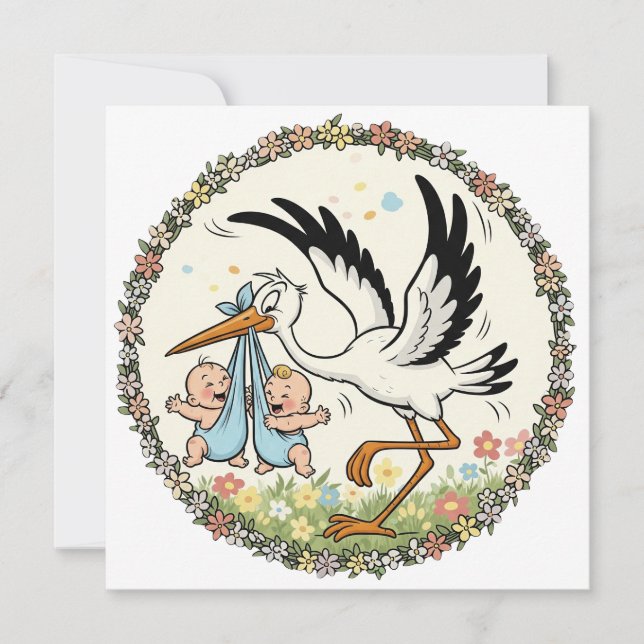Invitación Diseño de mellizos y vintage de cigüeñas (Anverso)