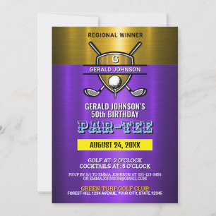Invitación Diseño de monograma de golf de escudo de oro elega