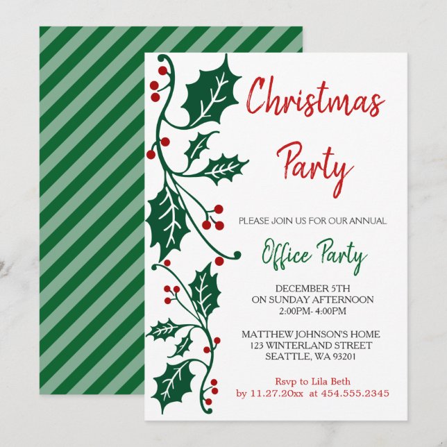 Invitación Diseño de oficina de vacaciones para Navidades (Anverso / Reverso)