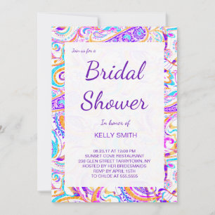 Invitación Diseño de paisley blanco y colorido lindo