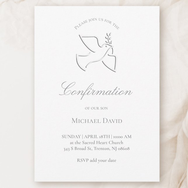 Invitación diseño de paloma blanca simple Confirmación (Subido por el creador)