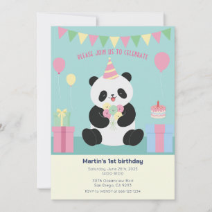 Invitación Diseño de panda dulce menta y rosa