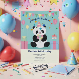 Invitación Diseño de Panda dulce rosa y de menta