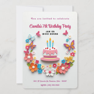 Invitación Diseño de papelería para el cumpleaños de mariposa