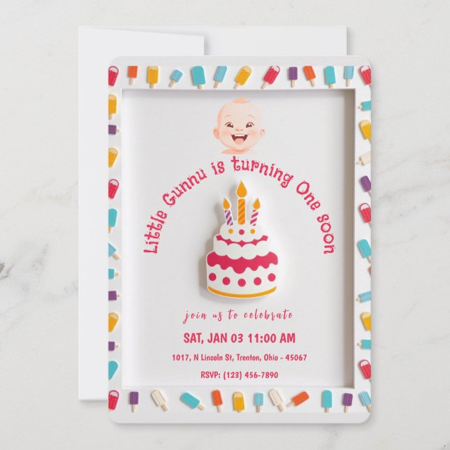 Invitación Diseño de pasteles de cumpleaños con borde de páps (Anverso)