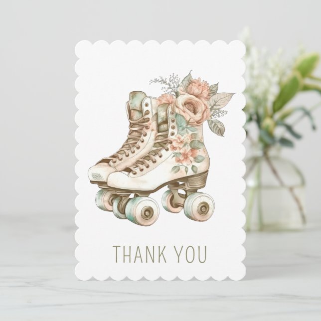 Invitación Diseño de Patines de Rodillos Retro Florales Vinta (Anverso de pie)