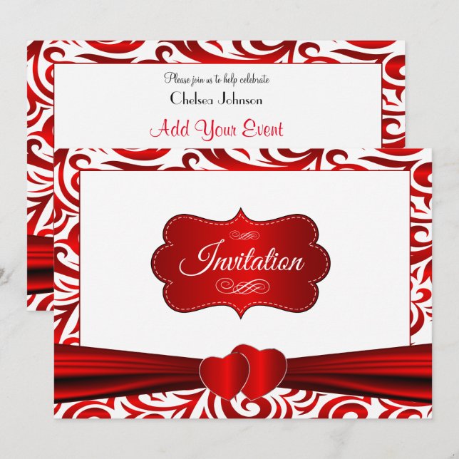 Invitación Diseño de patrón giratorio rojo y blanco (Anverso / Reverso)