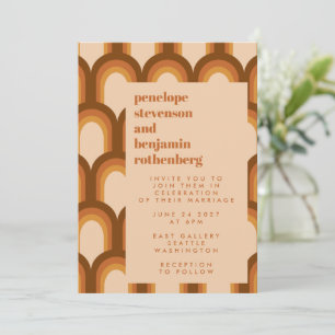 Invitación Diseño de patrones Groovy Retro 70 en Boda marrón