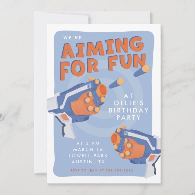 Invitación Diseño de pistolas de dardos de espuma (Anverso)