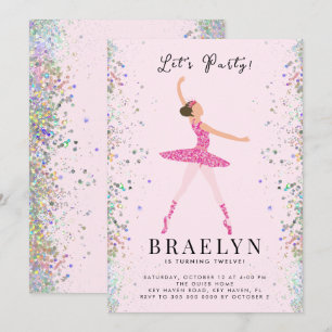 Invitación Diseño de Purpurina rosa del partido de cumpleaños