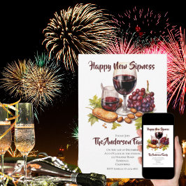 Invitación Diseño de Queso y Vino con Acuarela Feliz Año Nuev