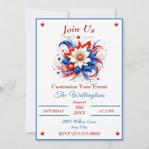 Invitación Diseño de ráfaga de estrella floral patriótica roj