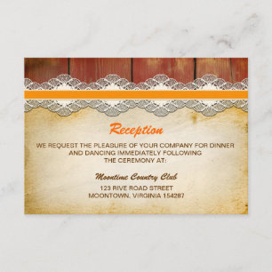 Invitación diseño de recepción de boda de madera y encaje