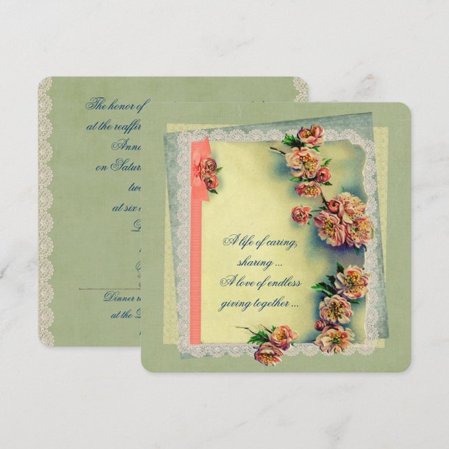 Invitación Diseño de Rosa de época para renovación de vacas (Anverso / Reverso)