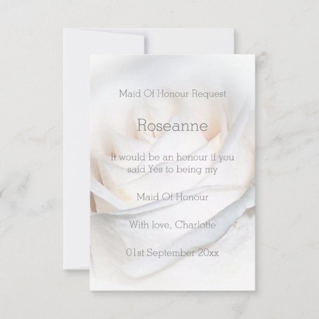 Invitación Diseño De Rosas Blancas Maid Of Honor Request (Anverso)