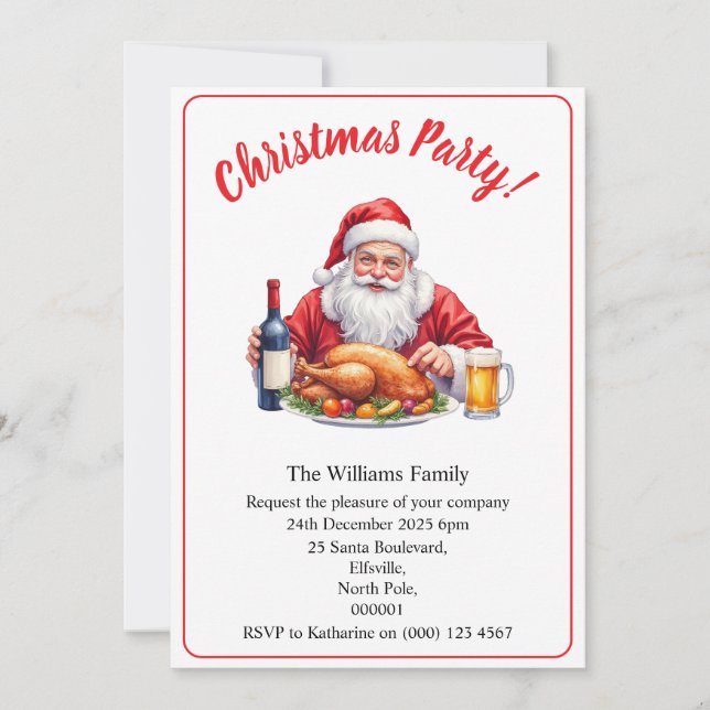 Invitación Diseño de Santa Claus para Fiesta de Navidad (Anverso)