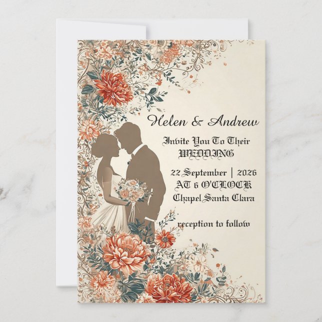 Invitación 🌿 Diseño de Silueta Personalizada con Acento Flor (Anverso)