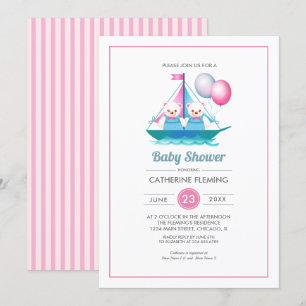 Invitación Diseño de Teddy Bear Chicas gemelos Baby Shower