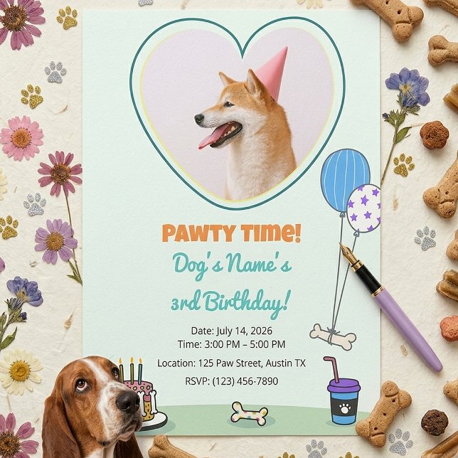 Invitación Diseño de tema de fiesta de cumpleaños de perro Fo (Subido por el creador)